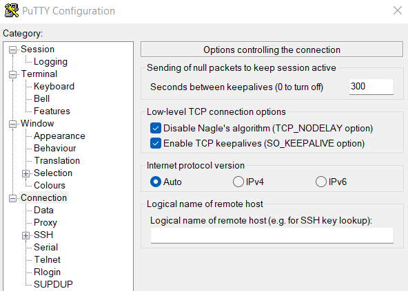 Putty TCP keep-alive 配置