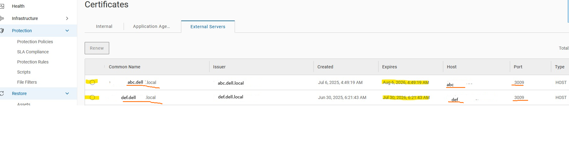 Certificates are showing as expired in the PPDM UI error is generated during the renewal process