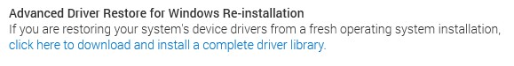 Windows再インストールのための高度なドライバーの復元