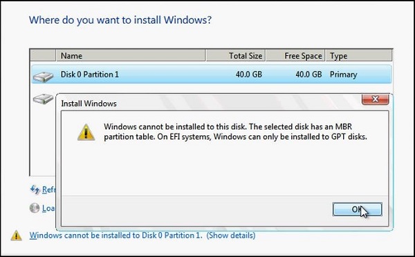 Windows Install Process, Windows Cannot Be Installed To This Disk