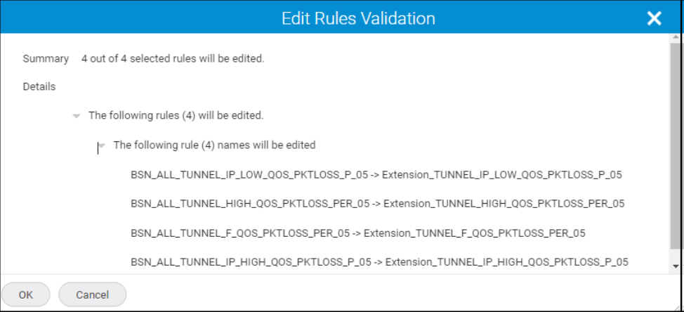 Edit Rules Validation window