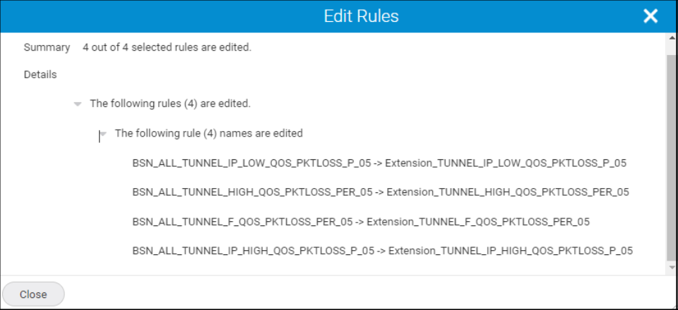 Edit Rules summary confirmation message