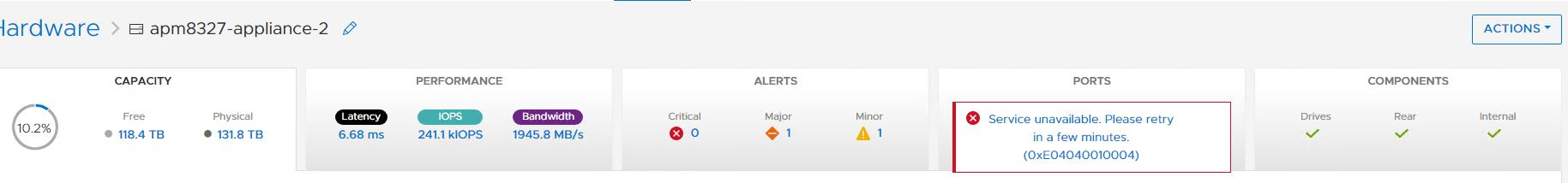 Example error on the hardware capacity tab