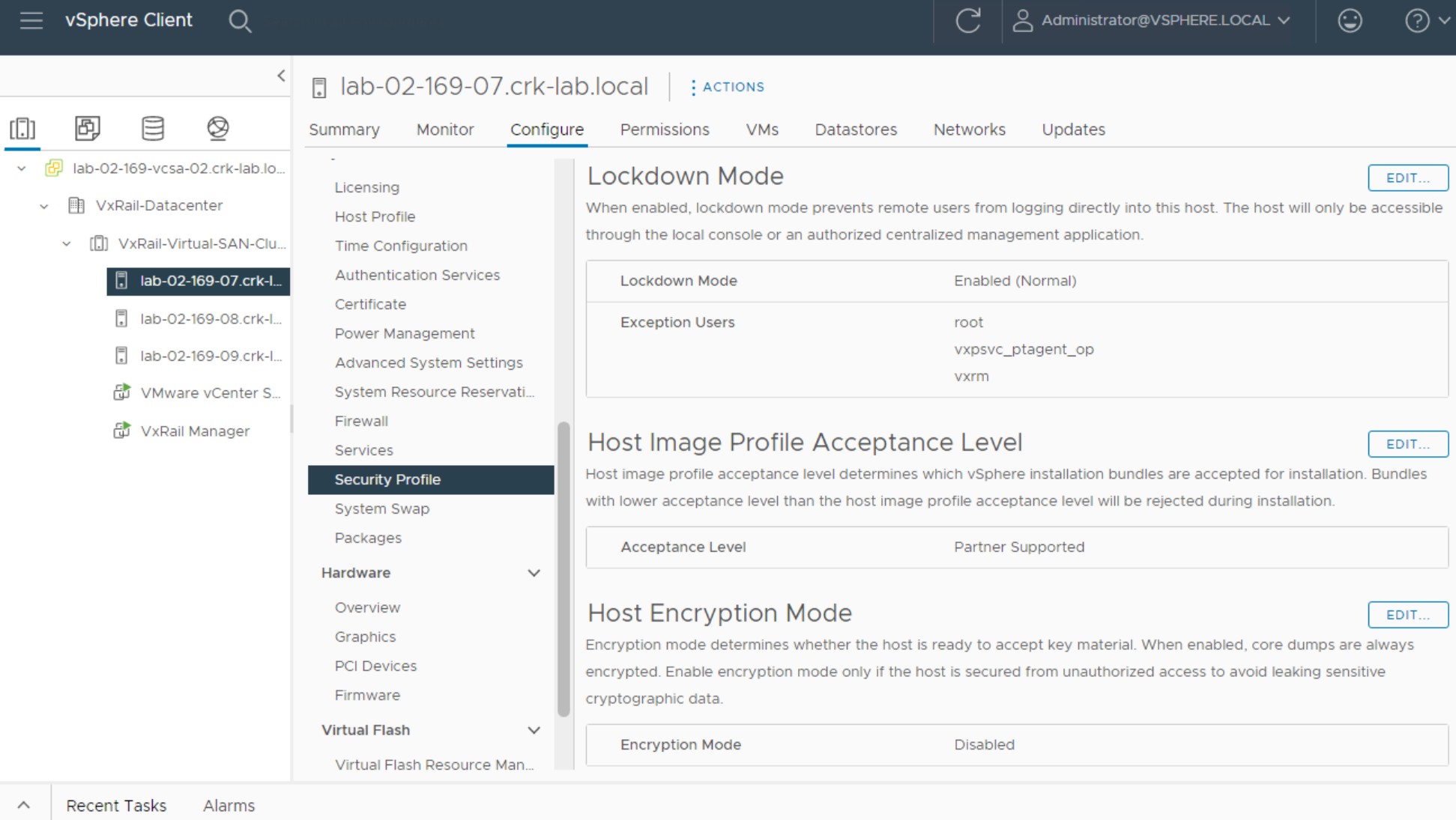 Screenshot of pre 7.0.320 showing lockdown enabled with root user exception added.