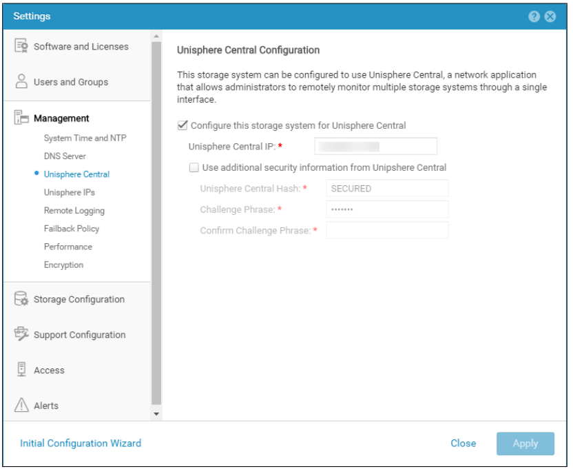 Enable Unisphere Central checkmark v unity