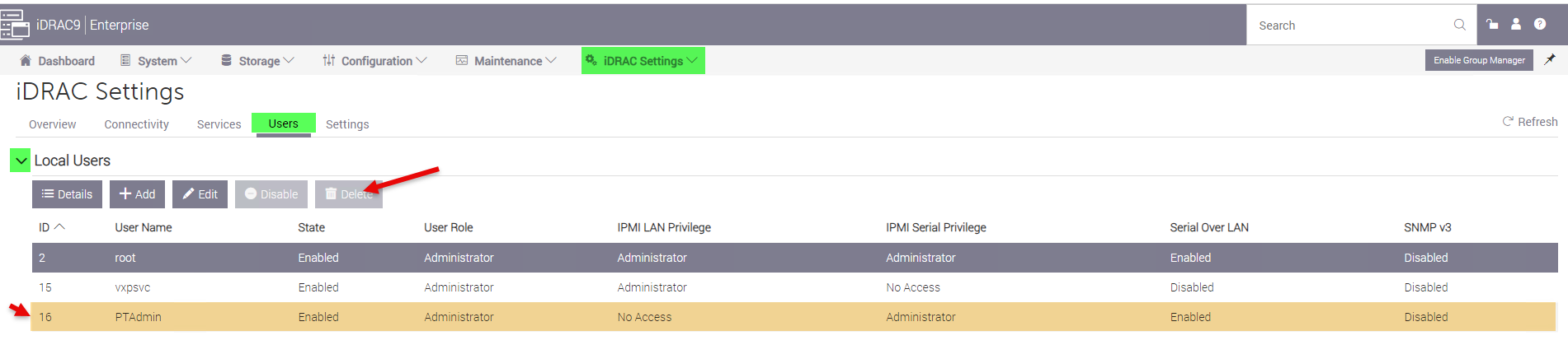 VxRail: Removing the Potentially Orphaned PTAdmin iDRAC User. | Dell US