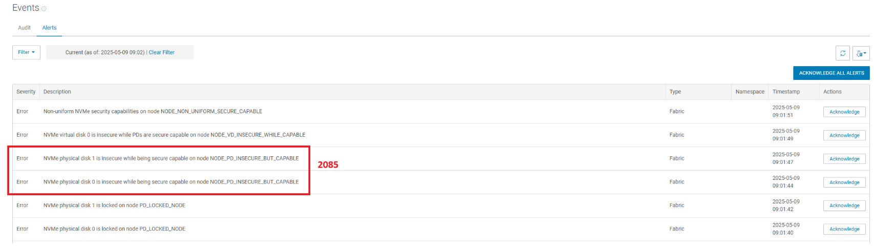 NVME_PHYSICAL_DISK_INSECURE - Belirti Kimliği: 2085