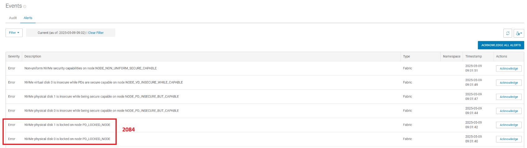 NVME_PHYSICAL_DISK_LOCKED - 증상 ID: 2084