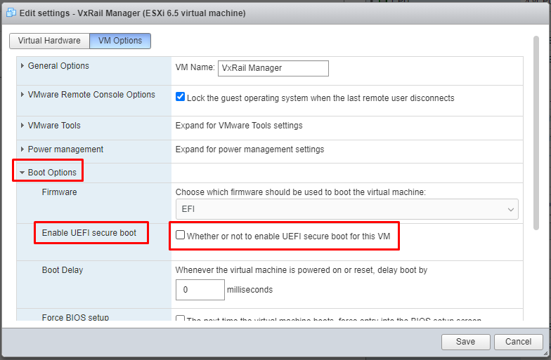 VxRail Manager UI - boot options
