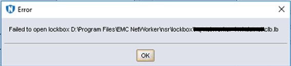 screenshot of error message Failed to open lockbox