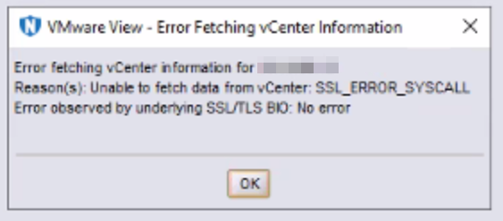 Erro ao atualizar o VMware View do NMC