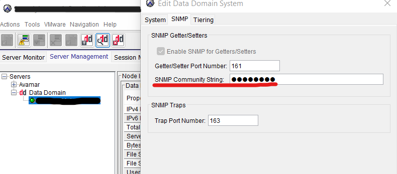 Cadena de comunidad SNMP proporcionada para Avamar