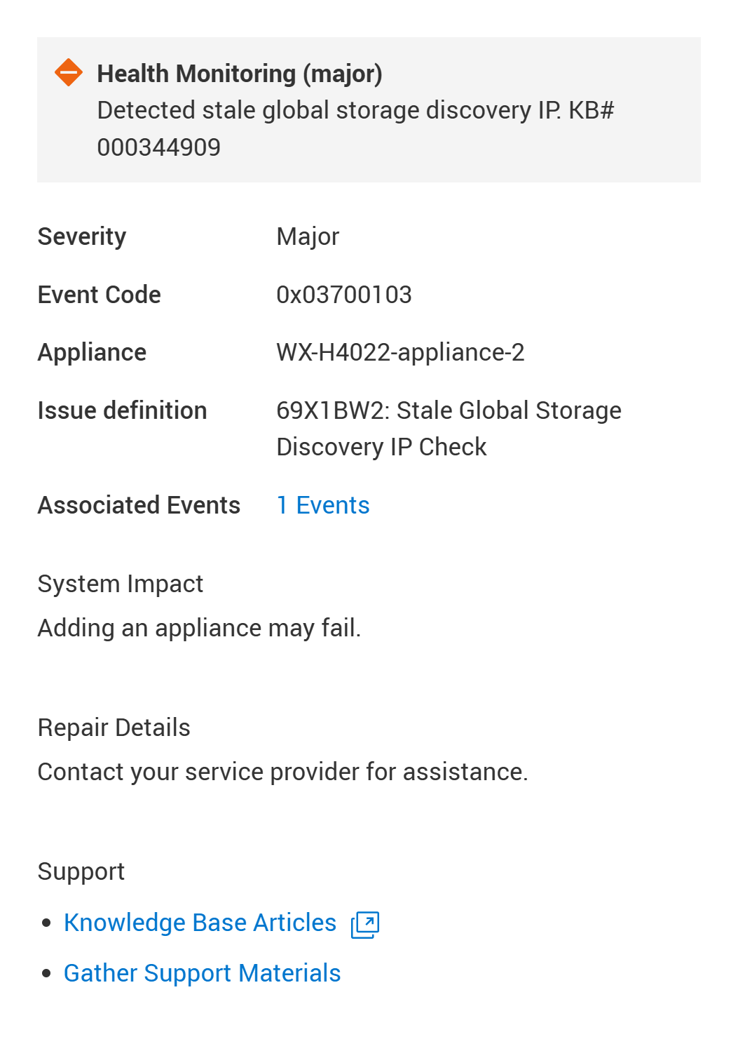 Screenshot of alert "Detected stale IPs in the portal list of remote RTPs."