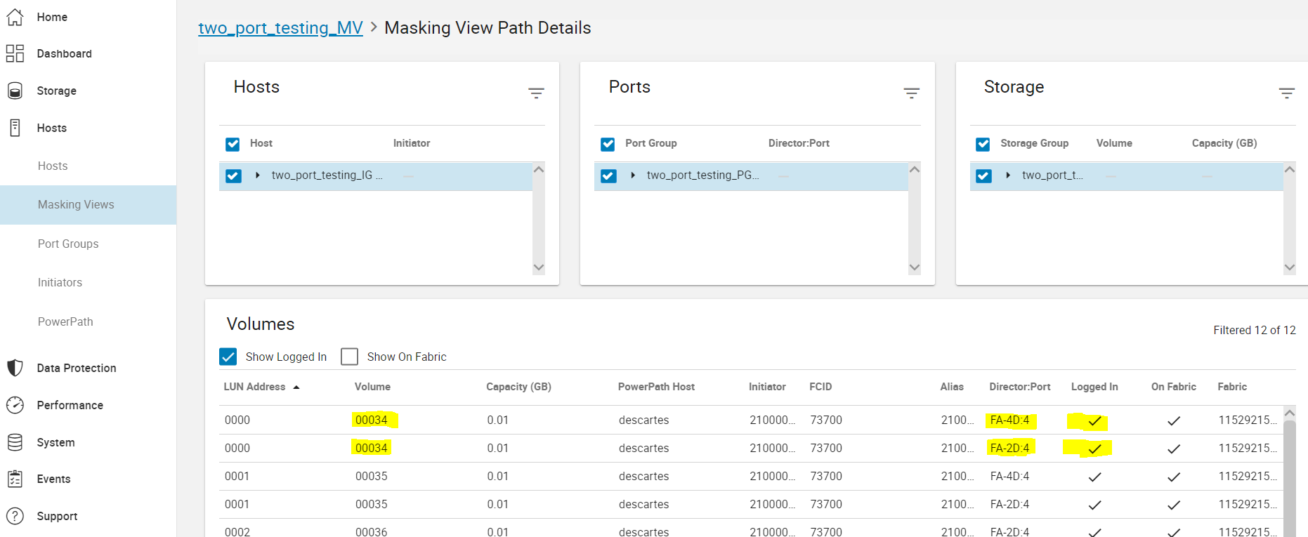 Unisphere Masking View Path details