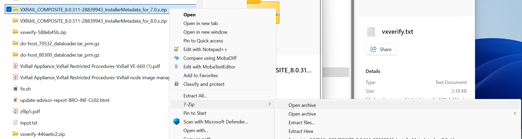 Steps to open the installer metadata as archive