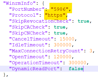 appsettings.json fil när du har ändrat fälten PortNumber och Protocol