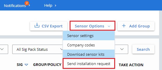 Send installation request