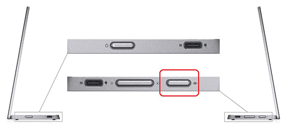 O botão ComfortView está posicionado na base dobrável do monitor