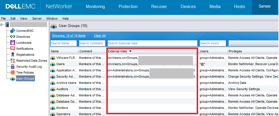 NetWorker Server 사용자 그룹