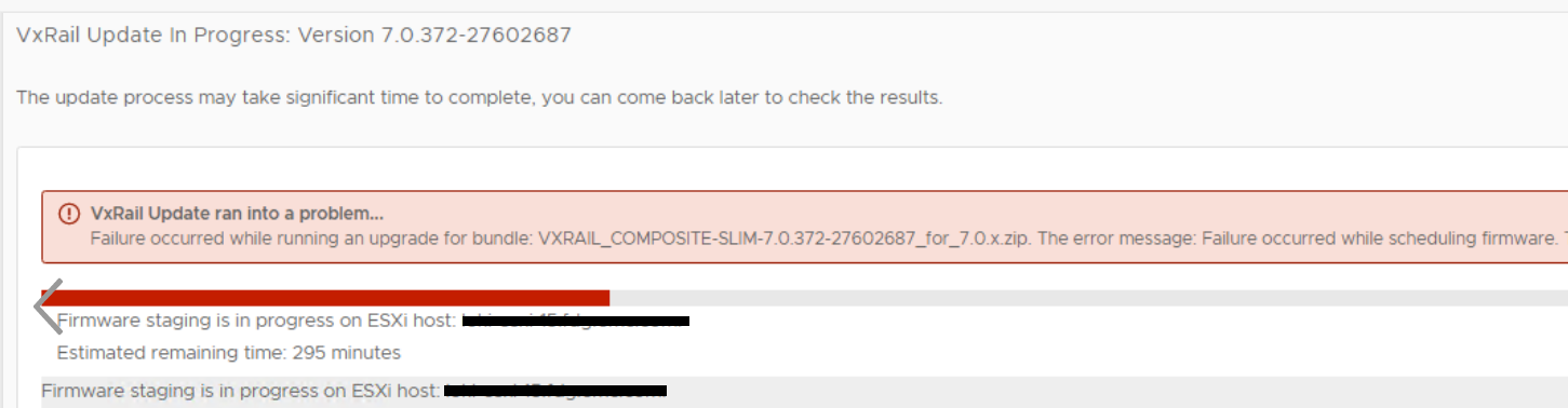 VxRail Update progress error