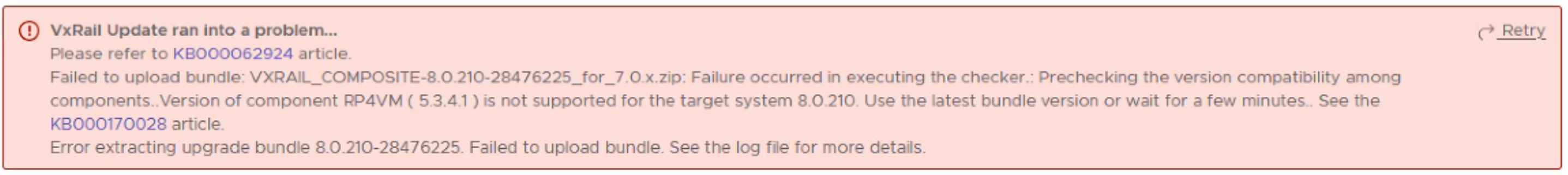 VxRail upgrade precheck fails when upgrading to an 8.0 version from a 7.0 version with RecoverPoint for Virtual Machines 5.3.4.1 Compatibility issue.