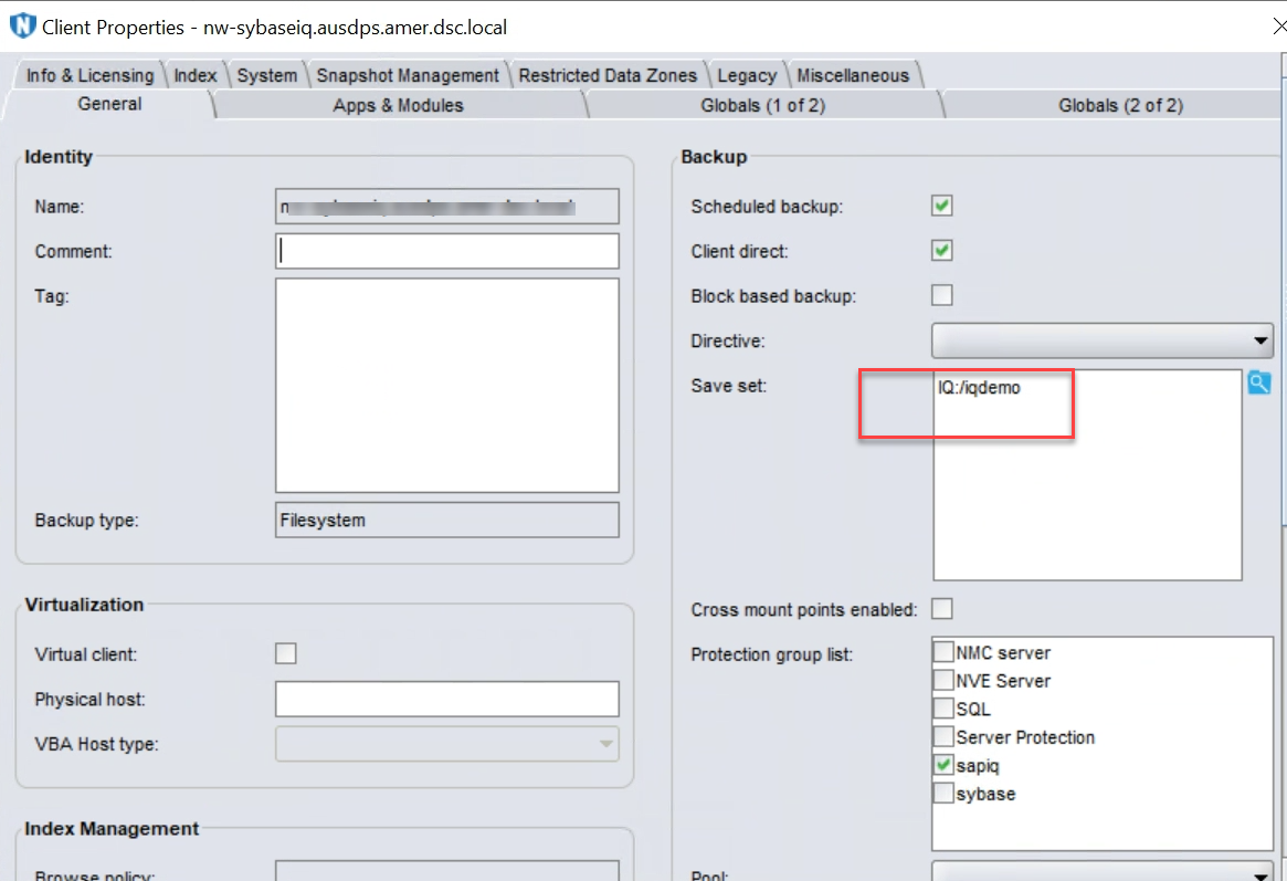Key in the client_name and Save Set