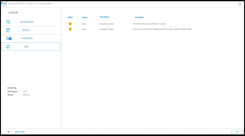 Diagnostics Logs (Tanılama Günlükleri) Sekmesi