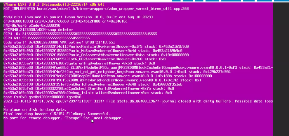Server Psod VxRail: PSOD on ESXi 8 Hosts with VSAN 8 ESA Triggered by Snapshot ...