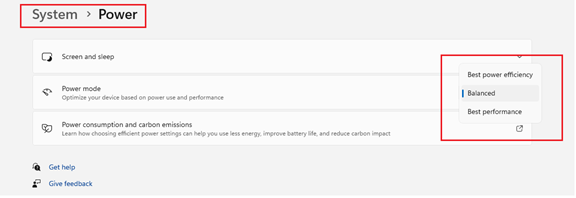設定中的電源模式