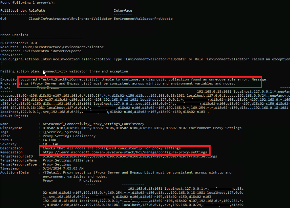 The error message show Proxy settings message