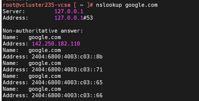 Output example of nslookup