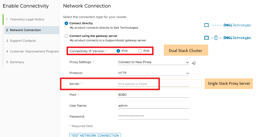 Screenshot of connectivity