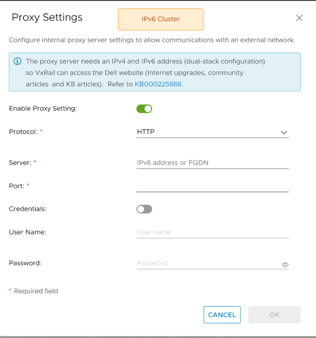 Schermata della configurazione del proxy in VxRail