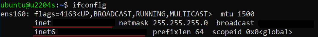 Skärmbild av ifconfig som visar dual-stack