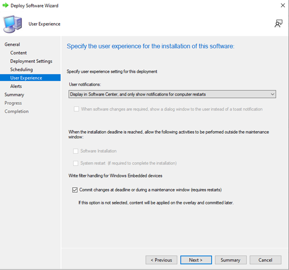 Página de experiencia del usuario con opciones de notificación al usuario