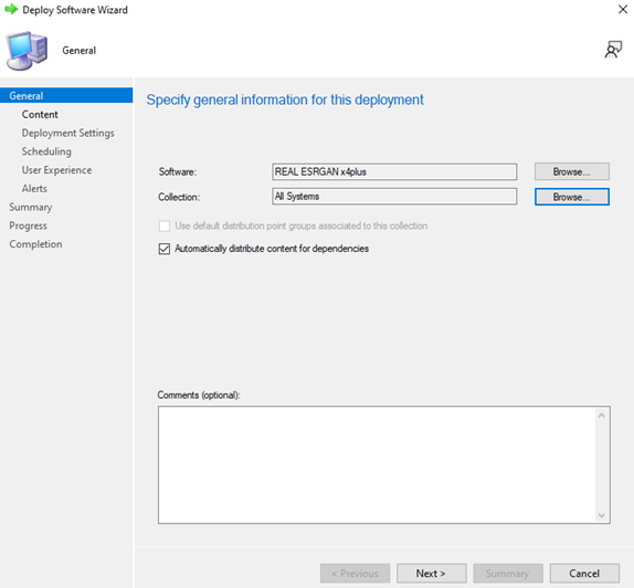 Página general con campo Comments opcional