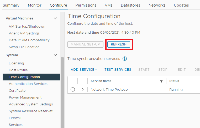 Capture d’écran de la configuration horaire