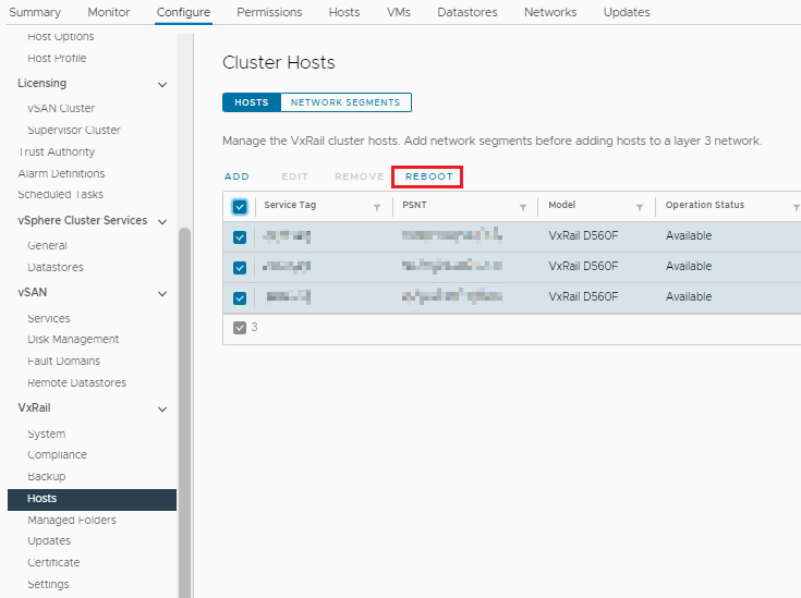 Skærmbilledet viser værtens sekventielle genstartsfunktion
