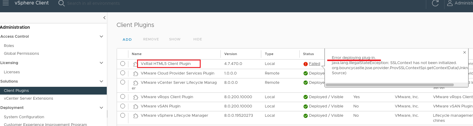 Screenshot of plugin failing to deploy