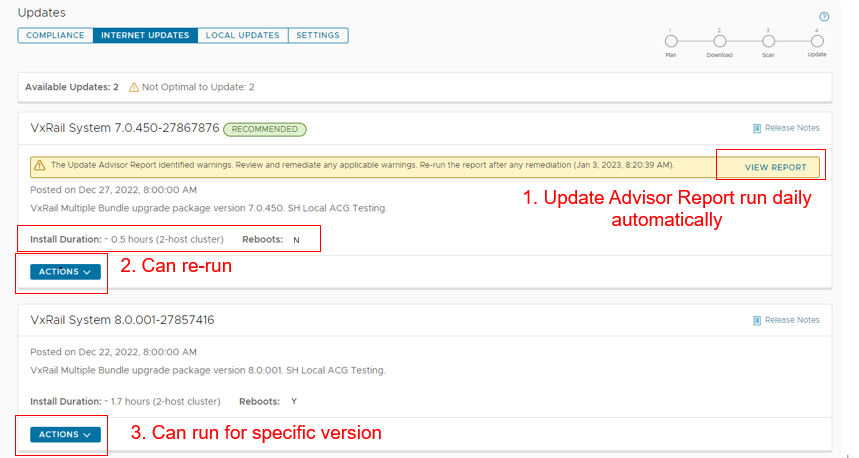 Screenshot showing the advisory report options