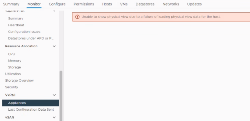 GUI showing Host physical view cannot load error