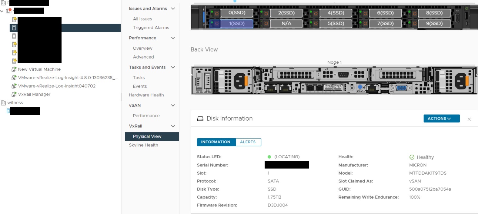 Screenshot showing disk LED status