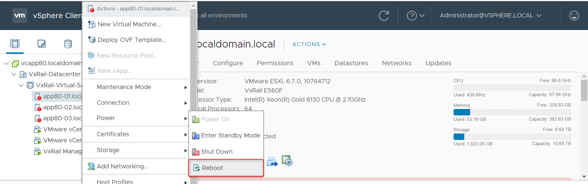 reboot the host from vSphere