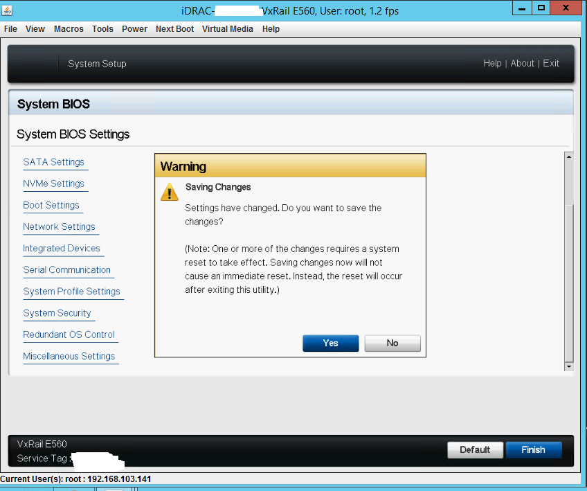 Saving the changes in the bios