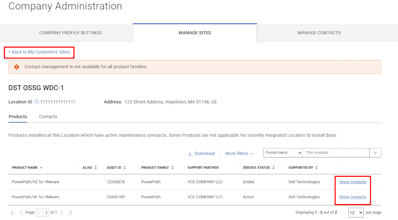 My Customers Sites Triggered Asset Show Contact