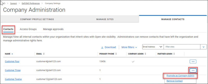 Manage Contacts Promote Admin