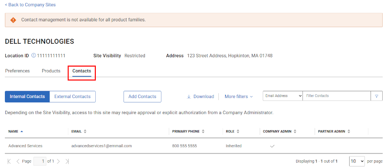 “联系人”子选项卡