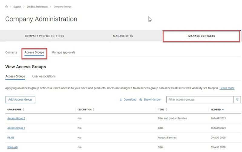 Gestione dei gruppi di accesso ai contatti
