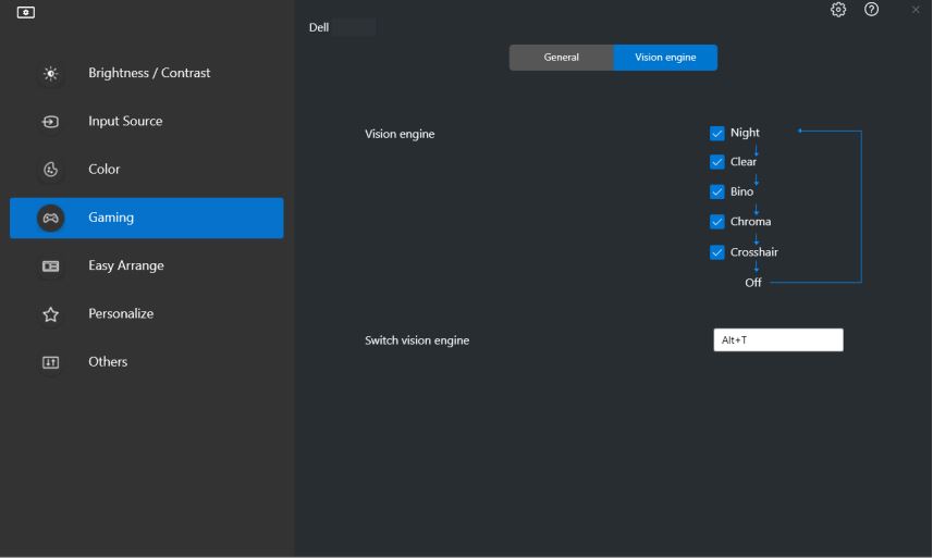 Gaming menu - Vision Engine settings