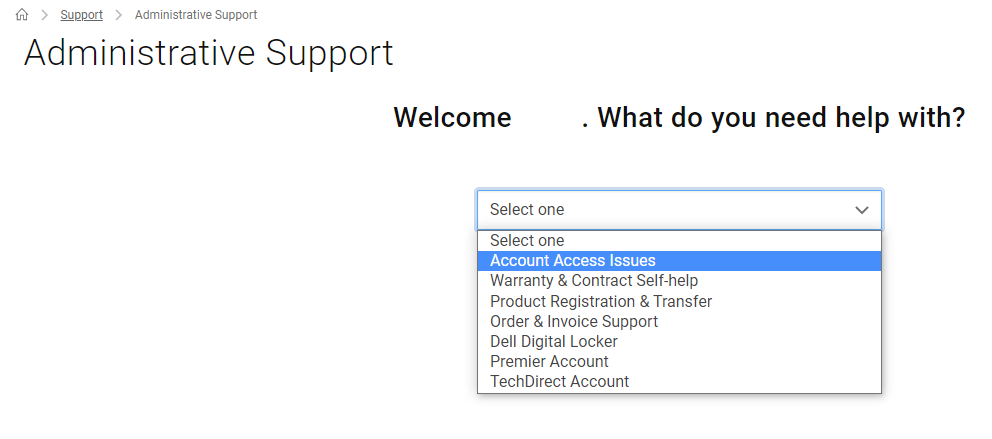 Dropdown-Menü „Administrativer Support“